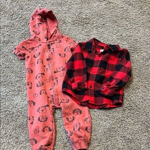 Carter's Red Hooded Onesie and flannel